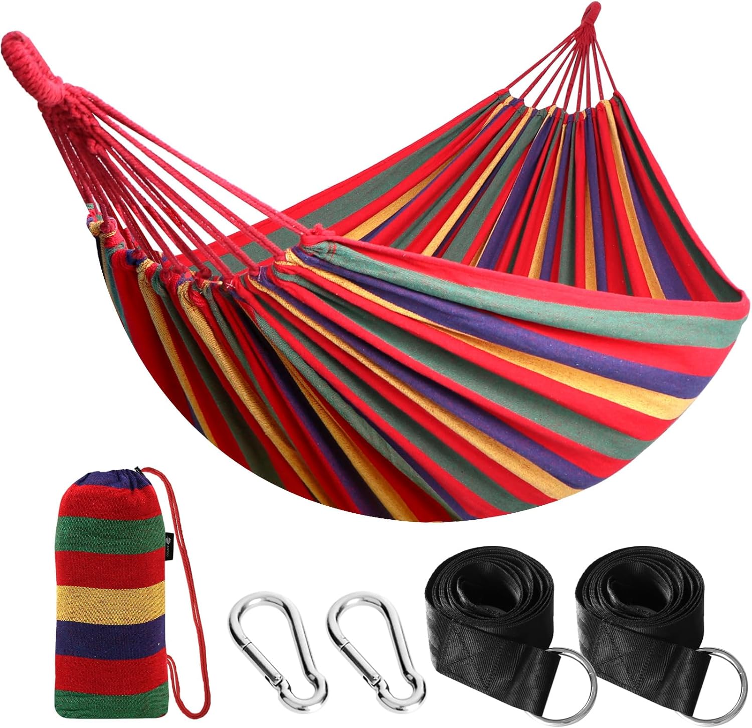 Junyora Cotton Camping Hammock with Tree Straps, Outdoor