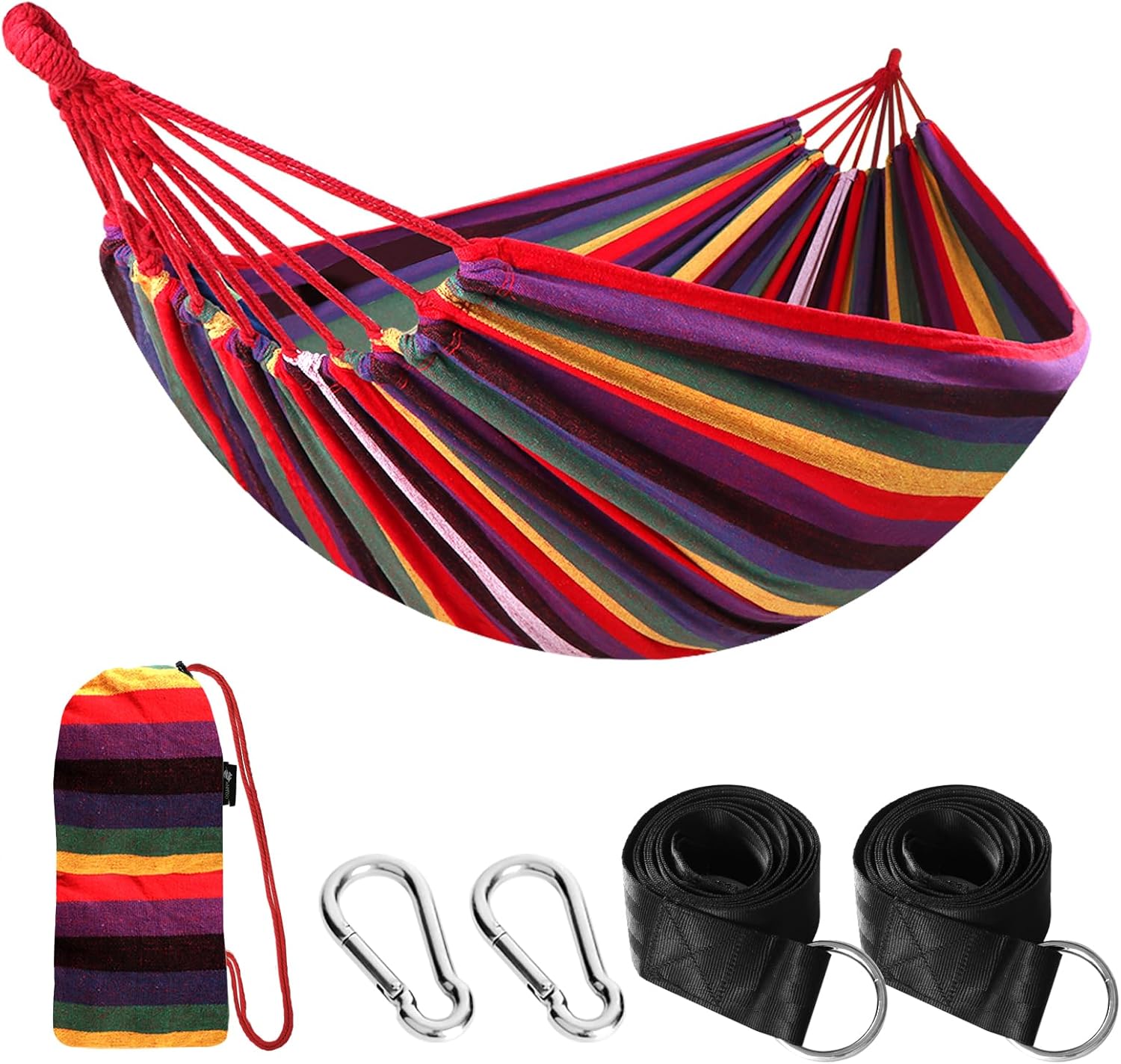 Junyora Cotton Camping Hammock with Tree Straps, Outdoor