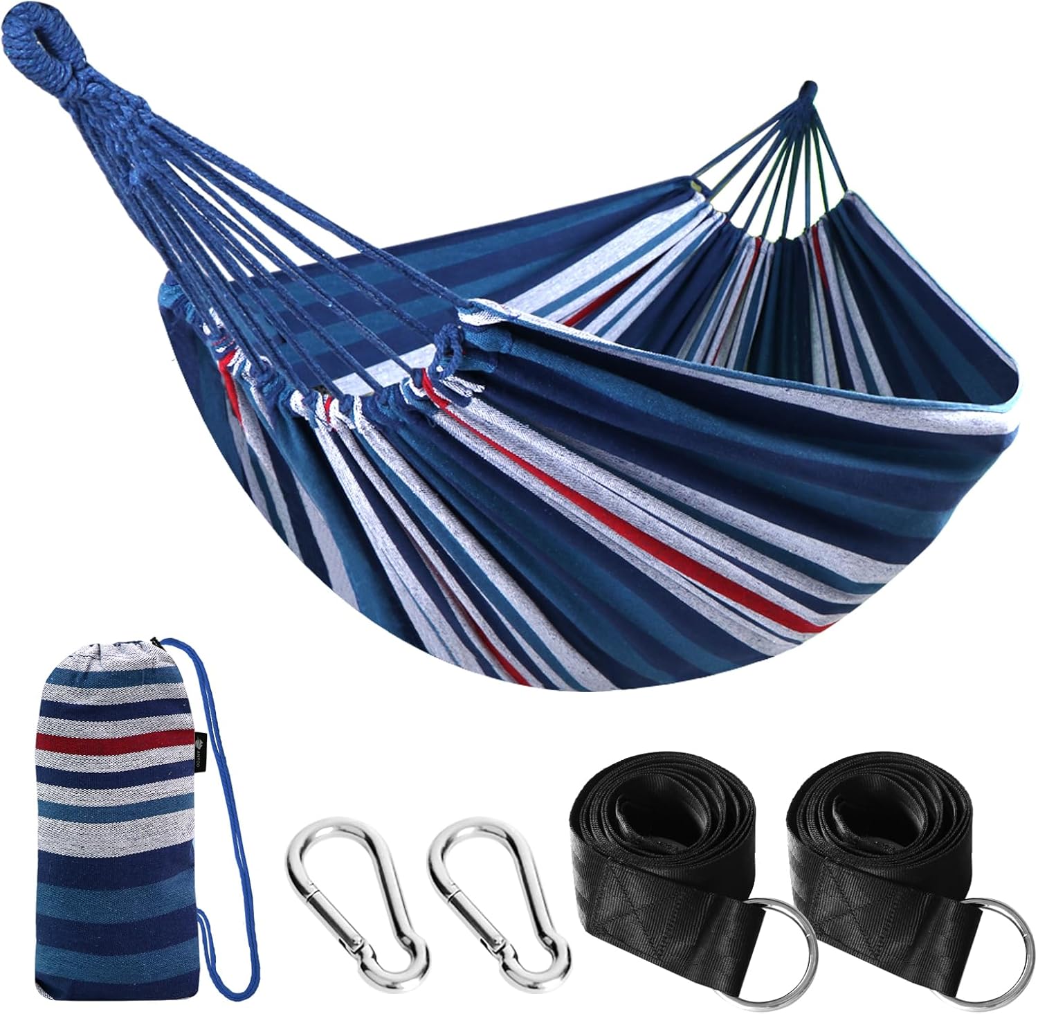Junyora Cotton Camping Hammock with Tree Straps, Outdoor