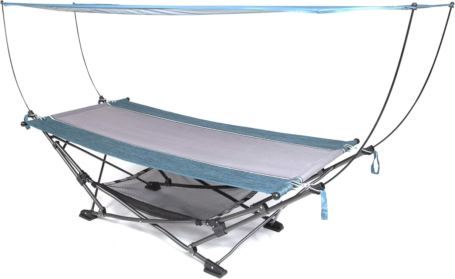 Junyora Folding Hammock with Canopy and Pillow, Outdoor Backyard