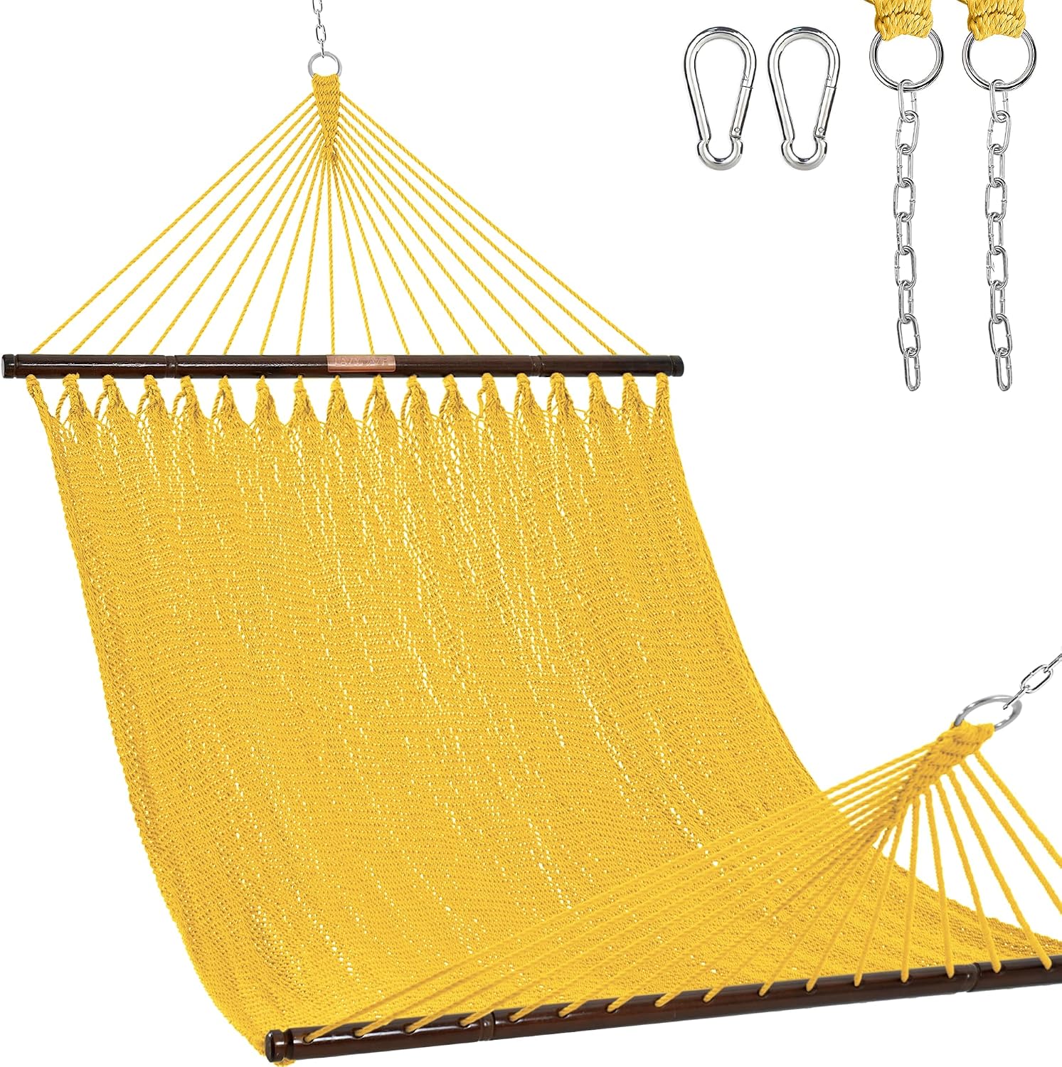 Junyora Double Rope Hammock with Spreader Bars, Outdoor Backyard