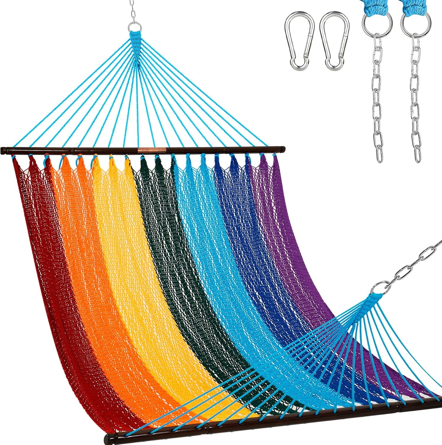 Junyora Double Rope Hammock with Spreader Bars, Outdoor Backyard