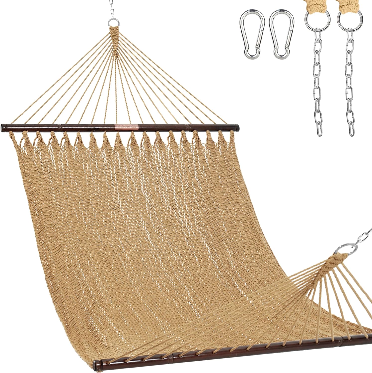 Junyora Double Rope Hammock with Spreader Bars, Outdoor Backyard