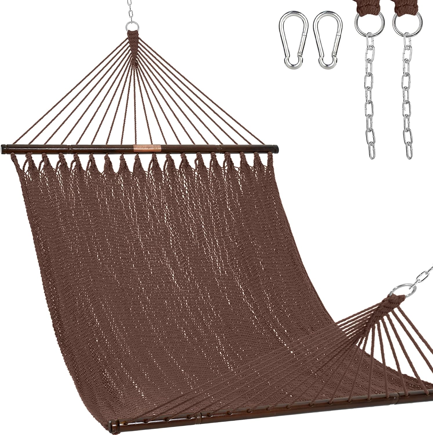 Junyora Double Rope Hammock with Spreader Bars, Outdoor Backyard