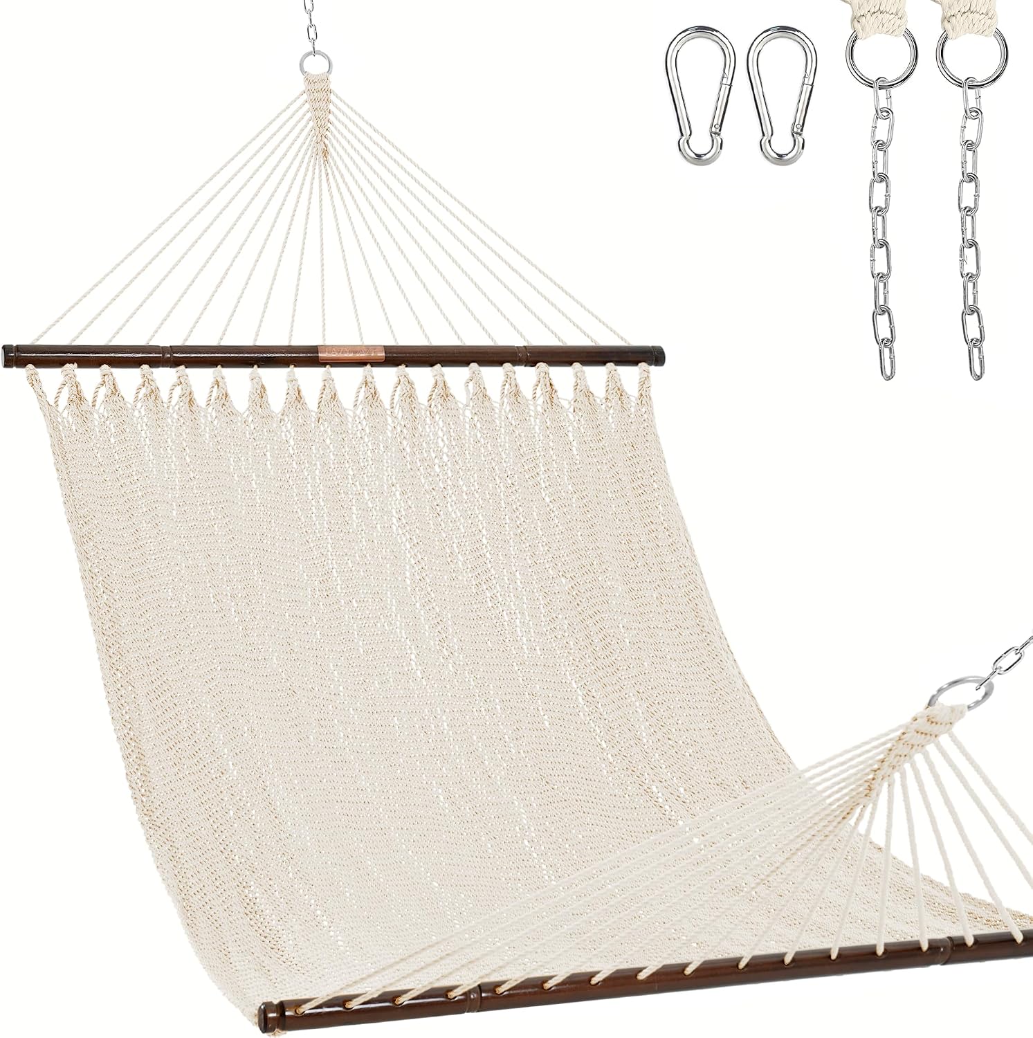 Junyora Double Rope Hammock with Spreader Bars, Outdoor Backyard