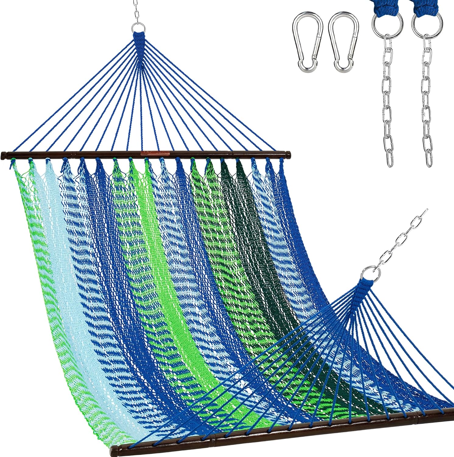 Junyora Double Rope Hammock with Spreader Bars, Outdoor Backyard