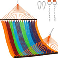 Junyora Double Rope Hammock with Spreader Bars, Outdoor Backyard