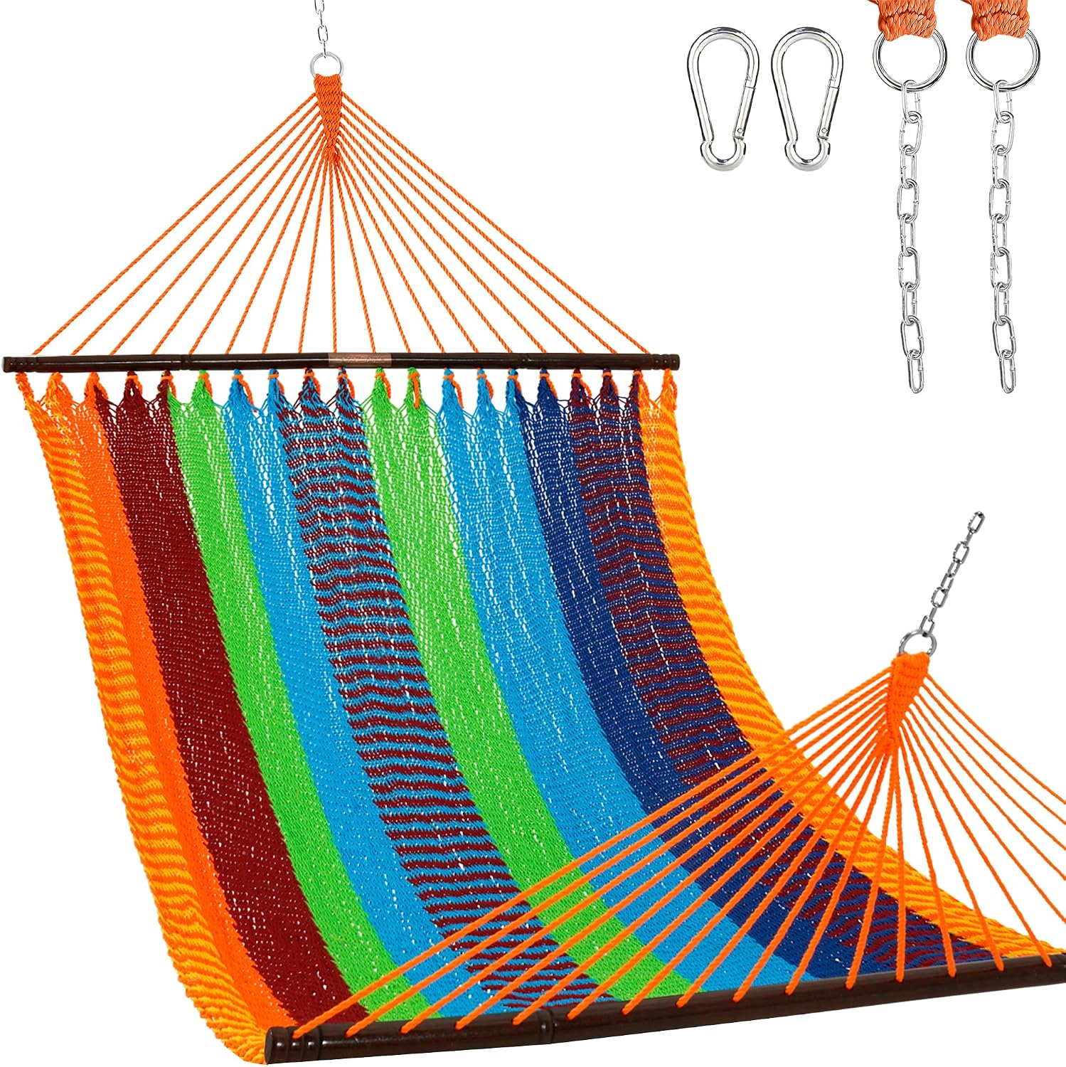 Junyora Double Rope Hammock with Spreader Bars, Outdoor Backyard