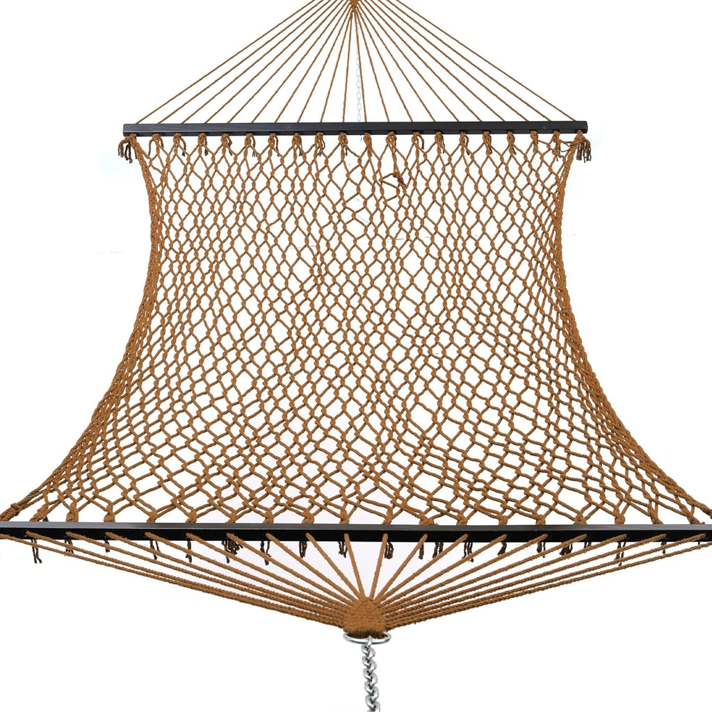 Junyora Double Cotton Rope Hammock with Wood Spreader Bar, Outdoor