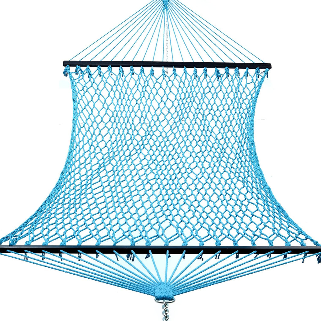 Junyora Double Cotton Rope Hammock with Wood Spreader Bar, Outdoor