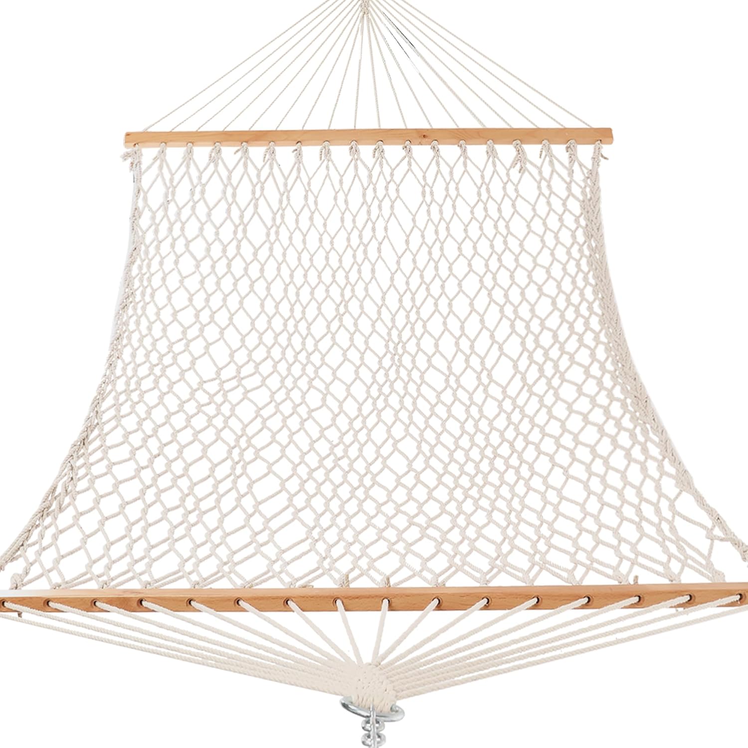 Junyora Double Cotton Rope Hammock with Wood Spreader Bar, Outdoor