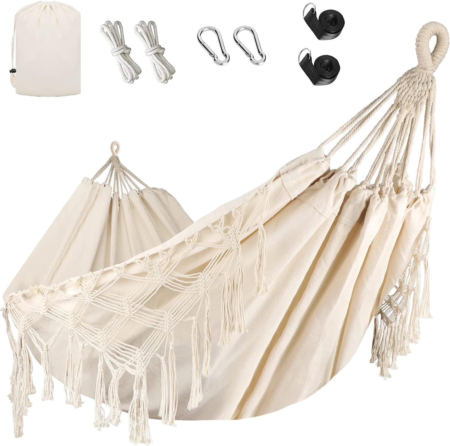 Junyora Double Woven Hammock with Mounting Straps, Outdoor Camping