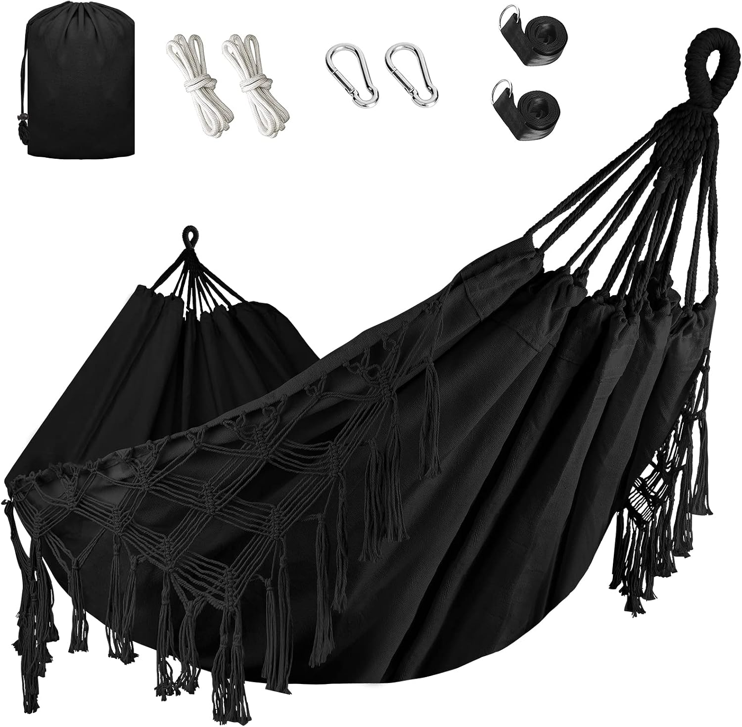 Junyora Double Woven Hammock with Mounting Straps, Outdoor Camping