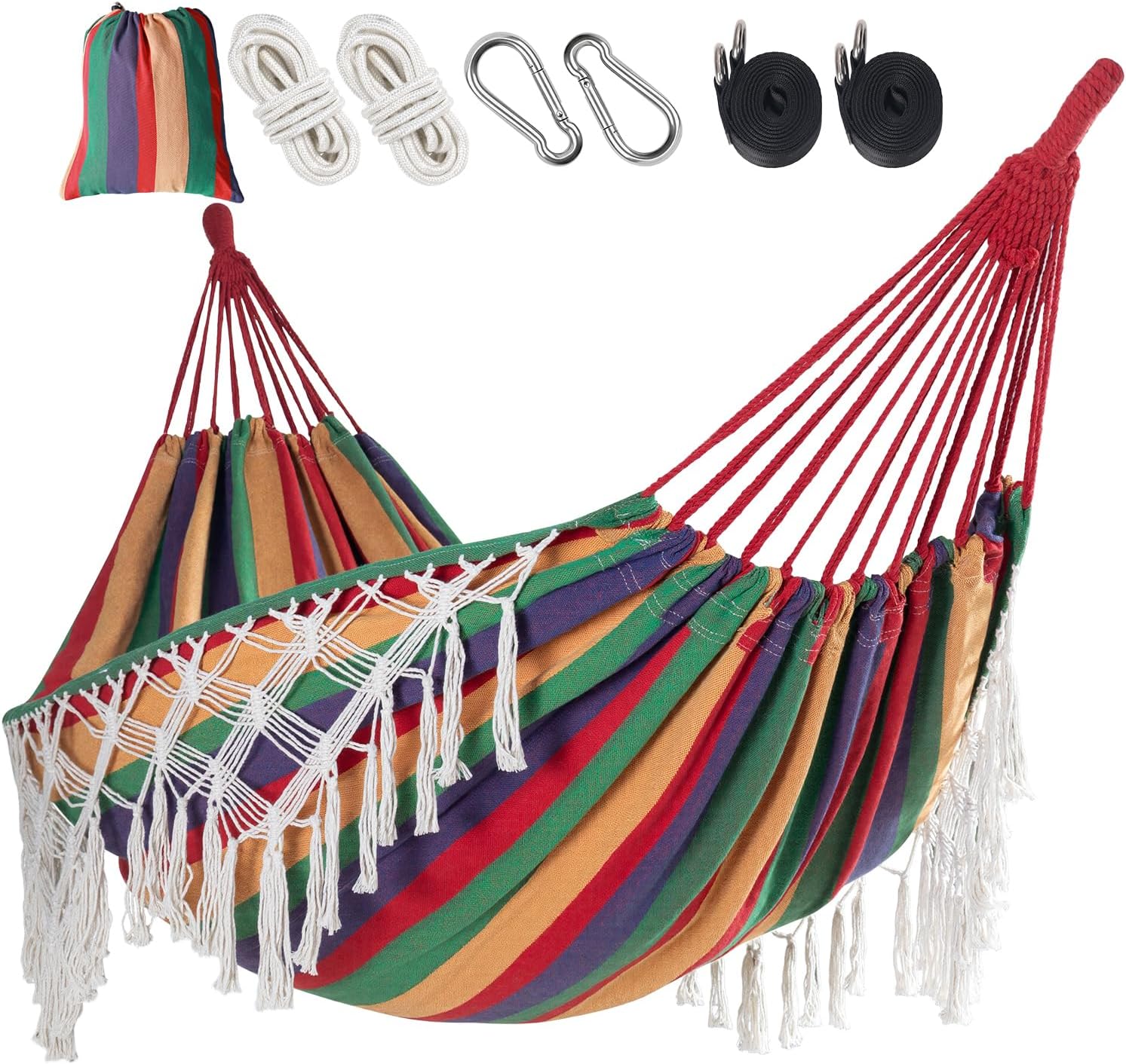 Junyora Double Woven Hammock with Mounting Straps, Outdoor Camping