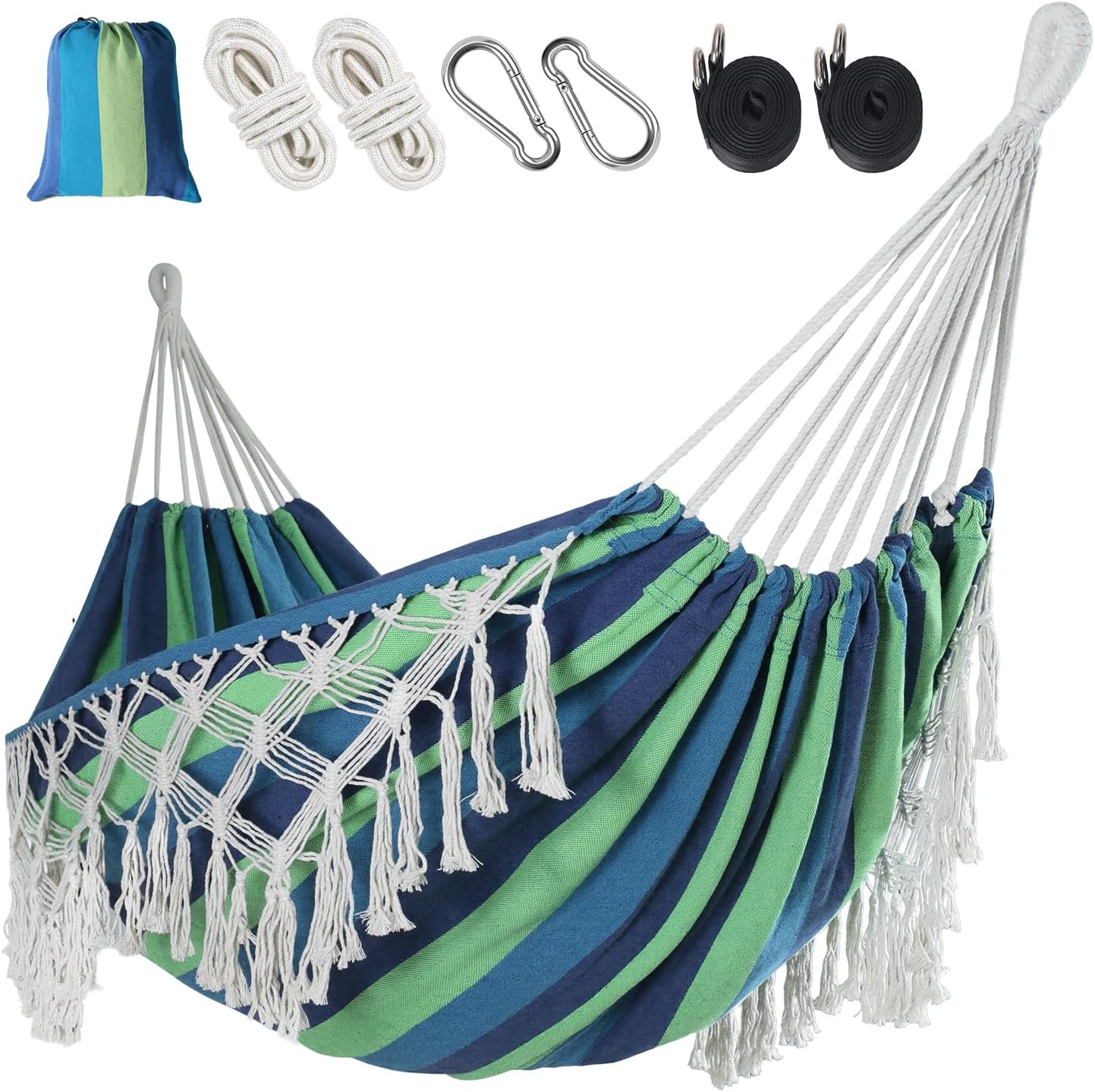 Junyora Double Woven Hammock with Mounting Straps, Outdoor Camping
