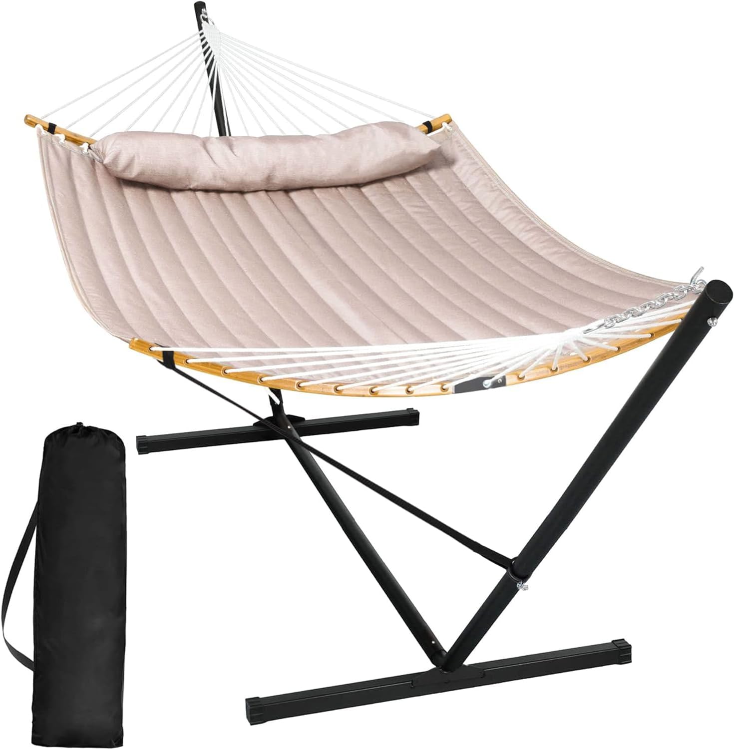 Junyora Portable Double Hammock with Spreader Bar Stand, Outdoor