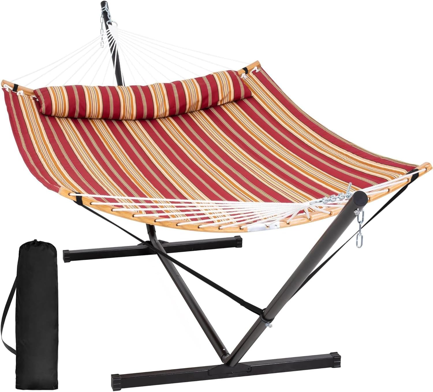 Junyora Portable Double Hammock with Spreader Bar Stand, Outdoor