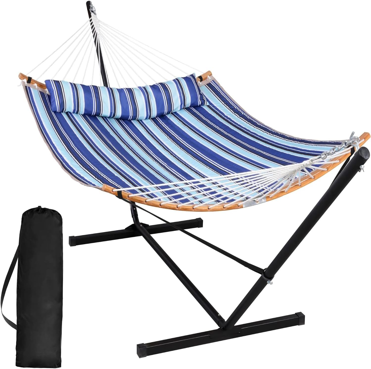 Junyora Portable Double Hammock with Spreader Bar Stand, Outdoor