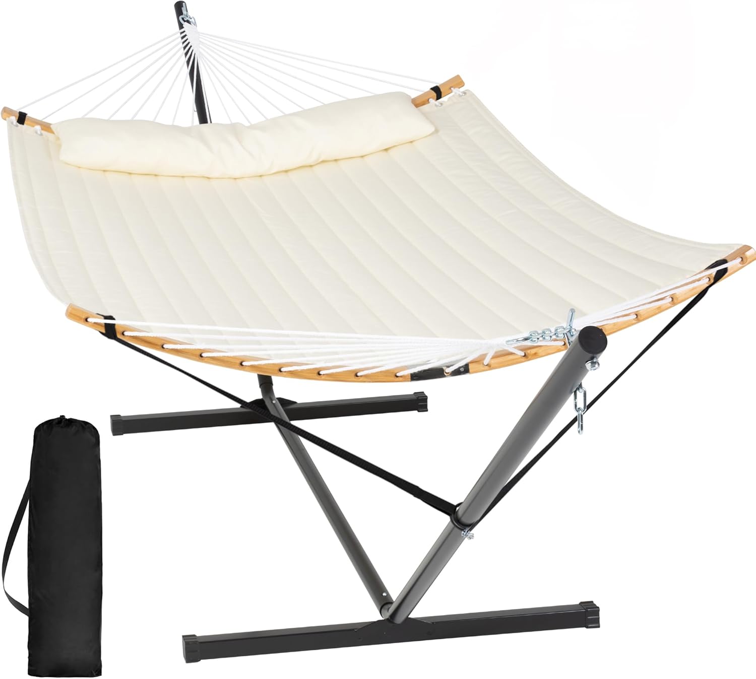 Junyora Portable Double Hammock with Spreader Bar Stand, Outdoor