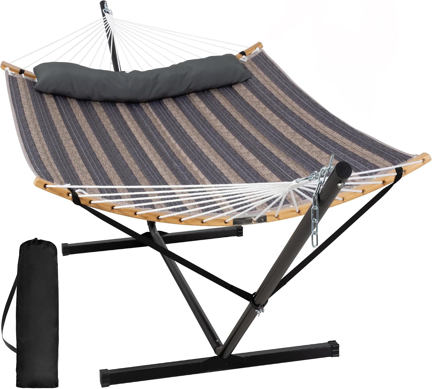 Junyora Portable Double Hammock with Spreader Bar Stand, Outdoor