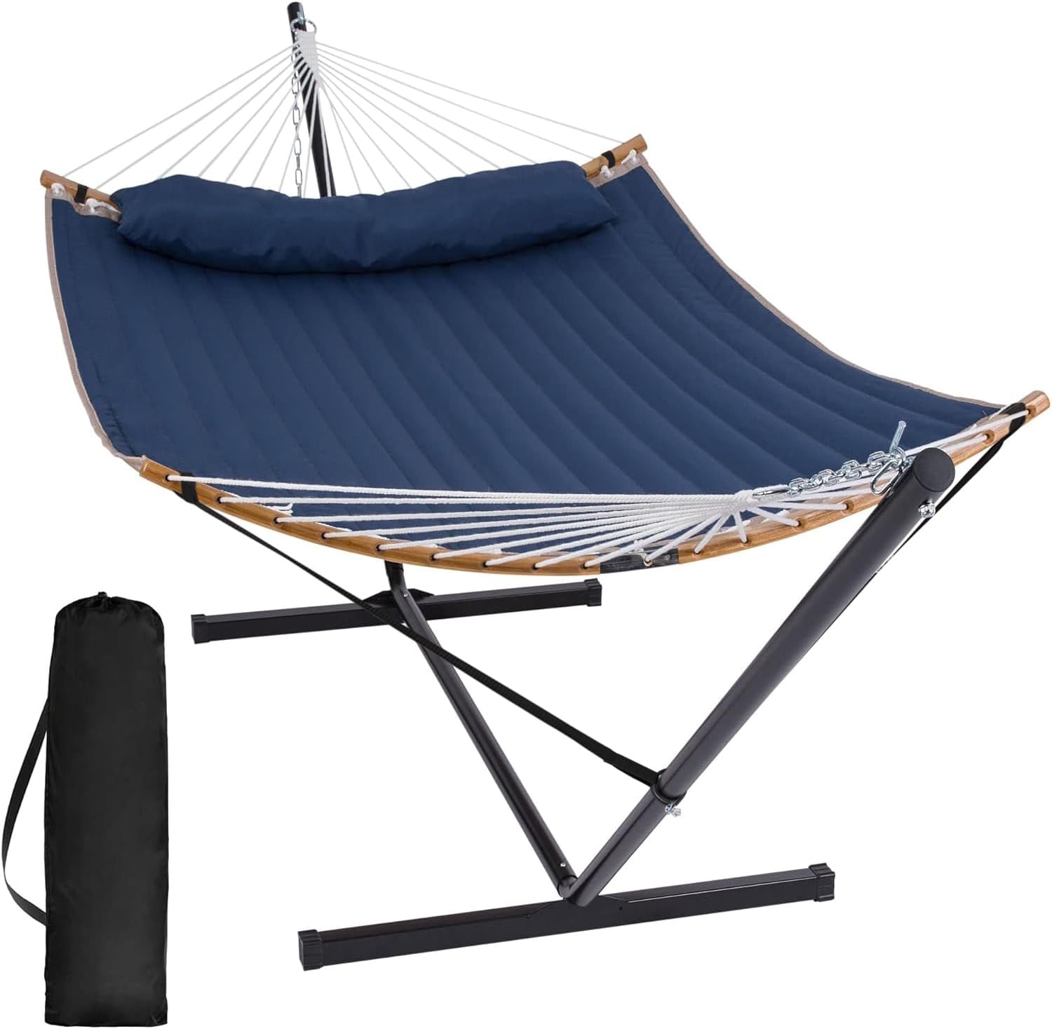 Junyora Portable Double Hammock with Spreader Bar Stand, Outdoor