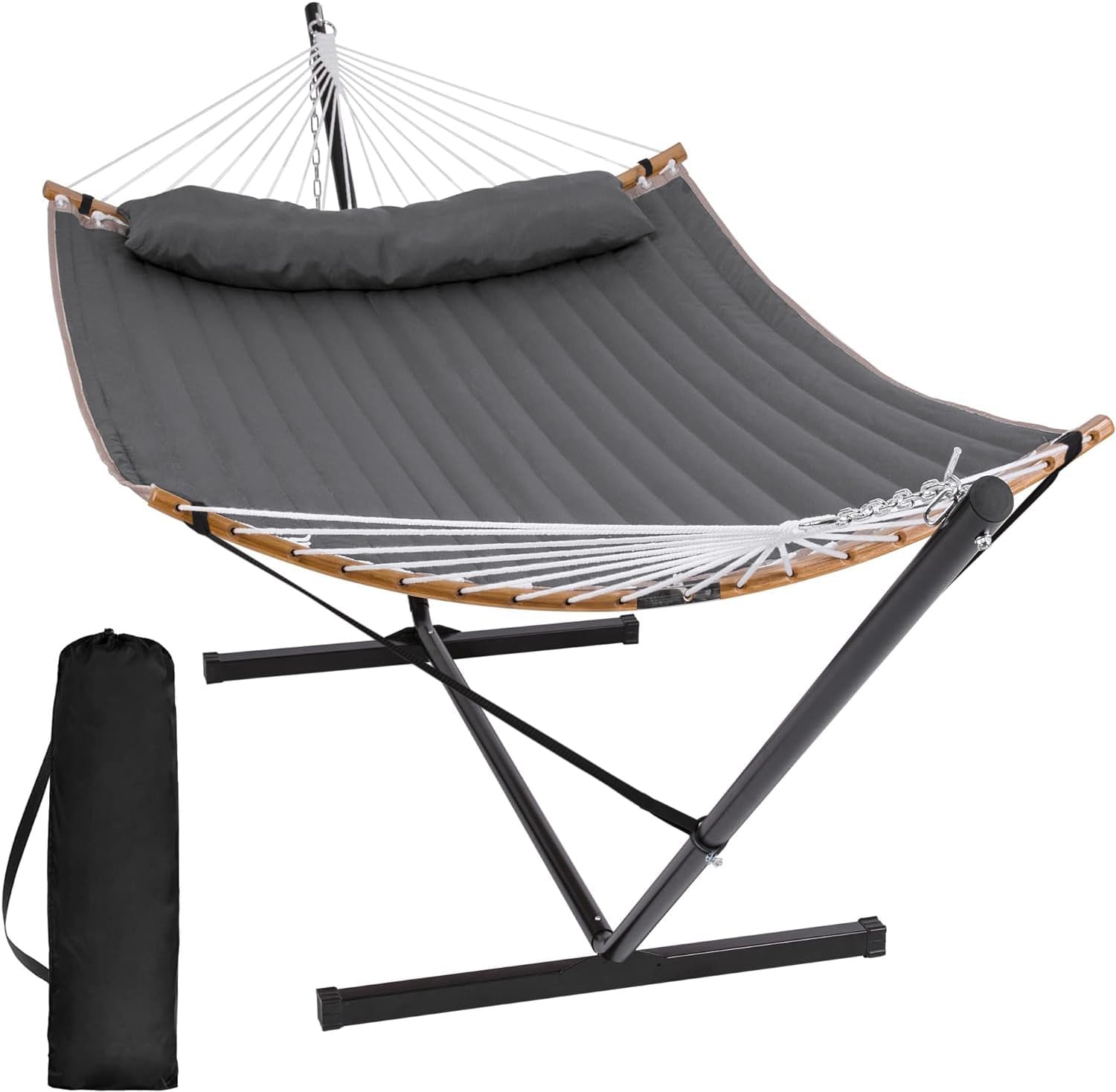 Junyora Portable Double Hammock with Spreader Bar Stand, Outdoor