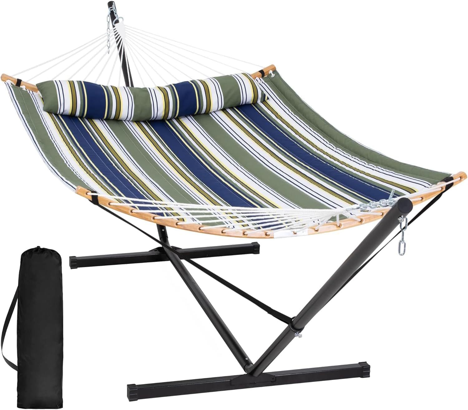 Junyora Portable Double Hammock with Spreader Bar Stand, Outdoor