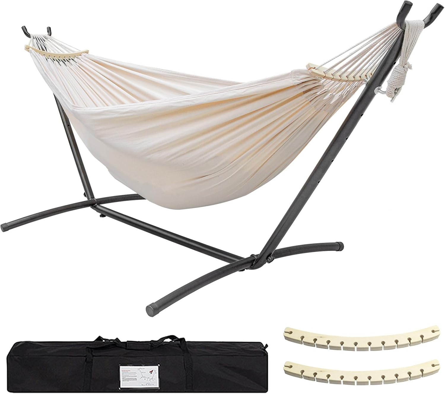Junyora Double Hammock with Anti-Roll Bars & Carry Bag, Outdoor
