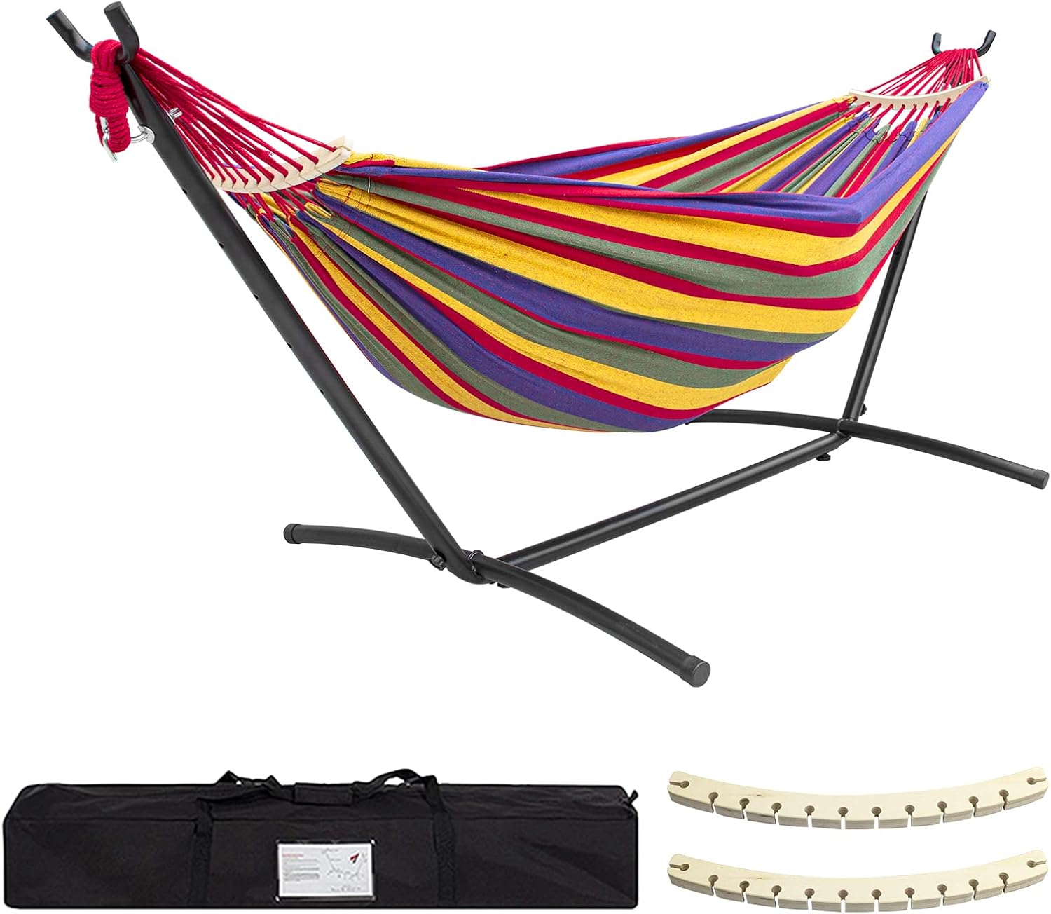 Junyora Double Hammock with Anti-Roll Bars & Carry Bag, Outdoor