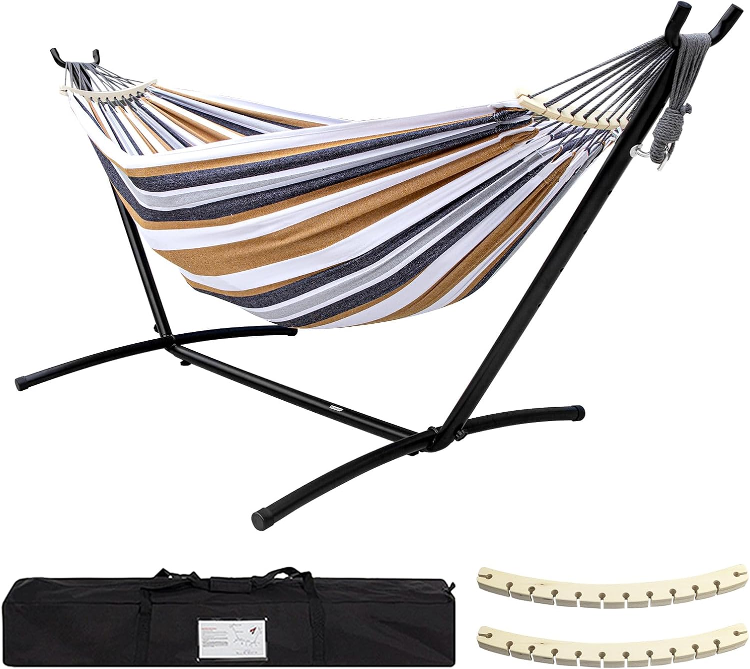 Junyora Double Hammock with Anti-Roll Bars & Carry Bag, Outdoor